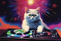Cat DJ using turntable mammal animal pet. AI generated Image by rawpixel.