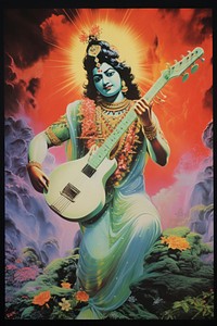 Hindu god musician guitar art. AI generated Image by rawpixel.
