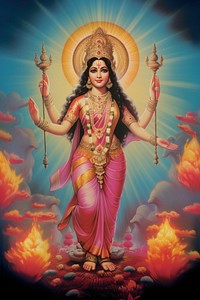 Lakshmi puja indian goddess worship art representation. 