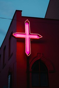 Church neon symbol light cross.