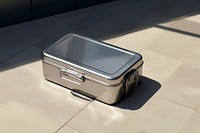 A stainless steel lunch box  container suitcase flooring.