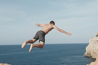 Sea cliff outdoors jumping. 