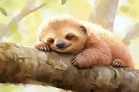 Cute baby sloth wildlife sleeping outdoors. AI generated Image by rawpixel.