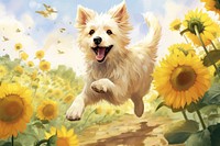 Puppy sunflower outdoors mammal. AI generated Image by rawpixel.