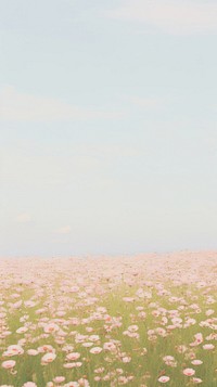 Flowers field grassland outdoors horizon. AI generated Image by rawpixel.