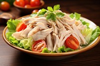 Boiled chicken salad plate food meal.
