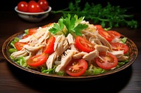 Boiled chicken salad plate food meal.