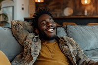 Black man portrait laughing adult.