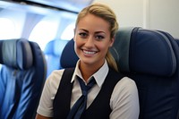Flight attendant airplane adult smile.
