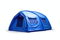 Blue modern tent outdoors camping white background.