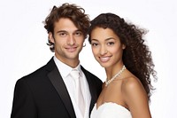 Bride and groom mixed race portrait fashion jewelry.