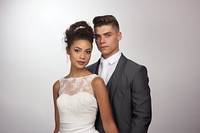 Bride and groom mixed race portrait fashion wedding.