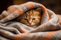 Brown kitten in cozy bed blanket mammal animal.