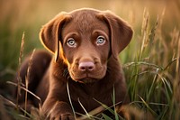 Brown puppy in grass field animal mammal dog.