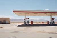Empty western gas station architecture petroleum landscape.