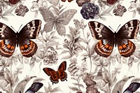 Toile wallpaper of moth and butterfly pattern insect plant.
