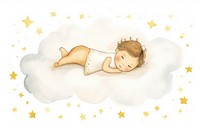 Ute baby boy sleeps on cloud with stars sleeping comfortable relaxation.