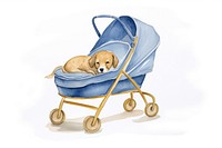 Baby dog sleep on blue color baby stroller mammal pet relaxation.