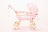 Baby girl sleep on pink color baby stroller wheelbarrow furniture carriage.