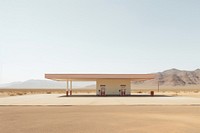 Empty gas station in desert in the western architecture landscape petroleum.