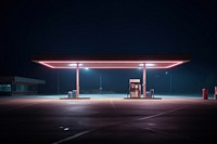 Neon night gas station in the western styles architecture illuminated petroleum.