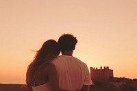 Celebrate their anniversary backlighting outdoors sunset. AI generated Image by rawpixel.