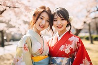 Colorful traditional Japanese wear fashion kimono smile.
