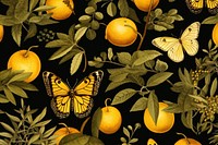 Moth and tropical leaves grapefruit butterfly pattern.