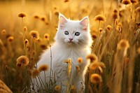 White kitten in field outdoors animal mammal.