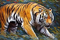 Tiger impressionism wildlife animal mammal.