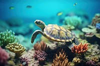 Sea turtle under water with beautiful coral sea underwater outdoors. AI generated Image by rawpixel.