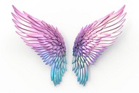 Angel wings iridescent purple bird white background.