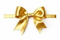 Decorative gold bow with long ribbon white background celebration accessories.