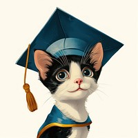 Little cat wearing Graduation hat graduation portrait animal.