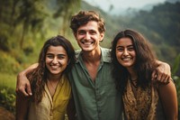 South Asian young women and man laughing smiling travel.