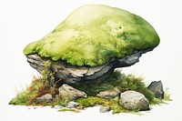 A rock covered by green moss and mushroom nature outdoors plant. AI generated Image by rawpixel.