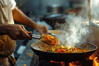 Indian chef cooking food adult restaurant.