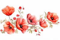 Poppy flower watercolor border painting pattern nature.