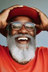 Cool young black old man with fashionable clothing style full body on colored background glasses adult accessories.