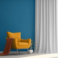 Yellow armchair in blue living room