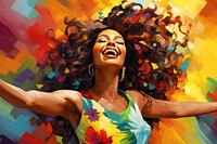 Excited expression black woman laughing painting.