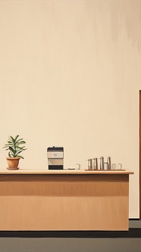 Minimal space coffee shop furniture table architecture.