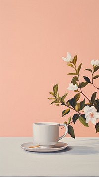 Minimal space coffee tea flower saucer plant.