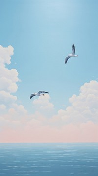 Minimal space sky seagull flying outdoors.