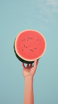 Minimal space summer watermelon holding fruit.