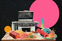 Collage Retro galaxy barbeque cooking food meal freshness.