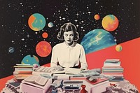 Collage Retro Galaxy teenager studying art publication adult.