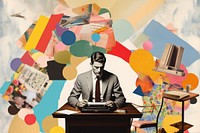 Collage Retro dreamy business man working collage art painting.