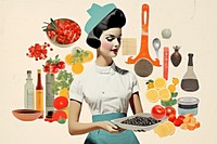 Collage Retro dreamy chef cooking adult food vegetable.