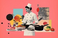 Collage Retro dreamy chef cooking adult food freshness.